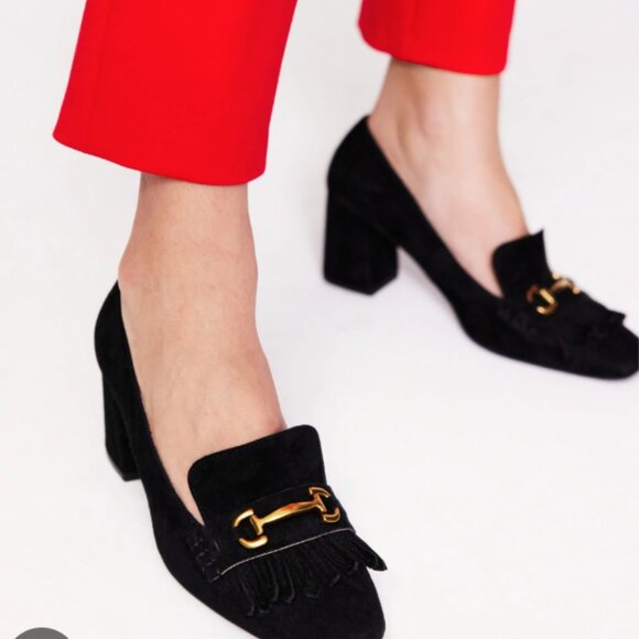 Boden black suede block heel Iris Snaffle Heeled Loafer - Picture 2 of 6